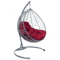 Подвесное кресло M-GROUP капля с ротангом серое, бордовая подушка