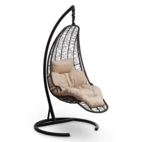 Подвесное кресло-кокон с подушкой LUNA черно, бежевая подушка, стойка 160х70х195см